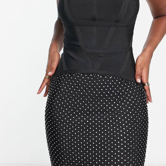 Bandeau midi bandage dress with embellished skirt - Picture 3 of 7